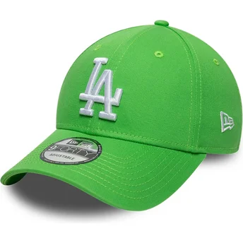 Cappellino con visiera curva verde chiaro regolabile con logo bianco 9FORTY League Essential dei Los Angeles Dodgers MLB di New Era