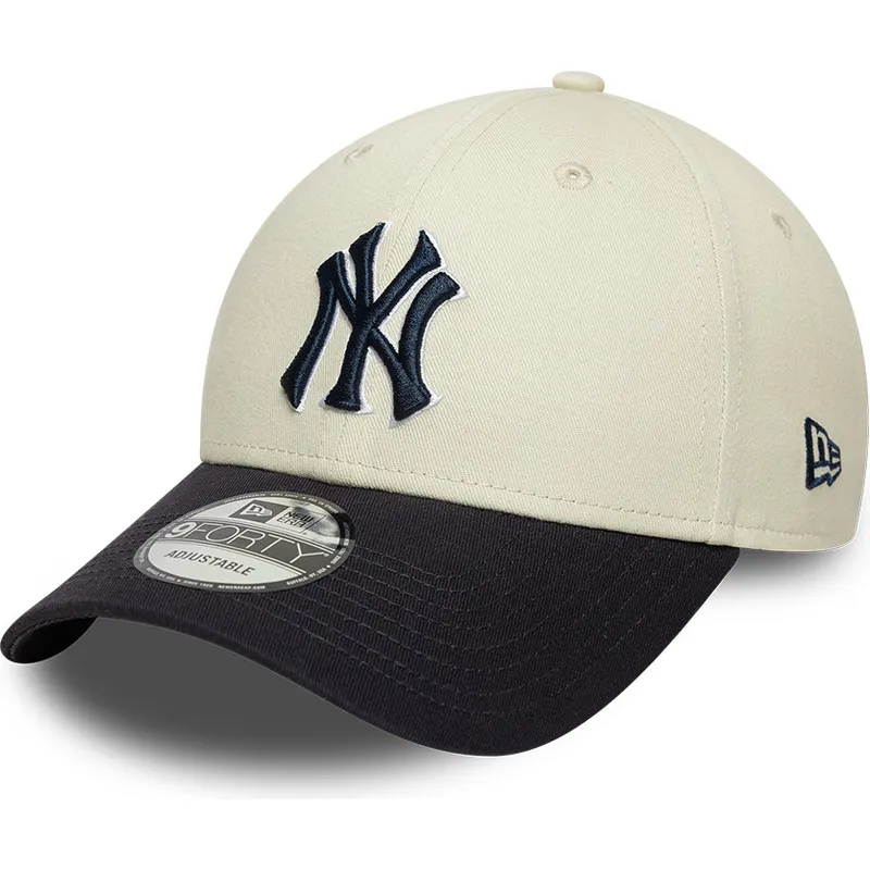 cappellino-curvo-beige-e-blu-navy-regolabile-con-logo-blu-navy-9forty-world-series-dei-new-york-yankees-mlb-di-new-era