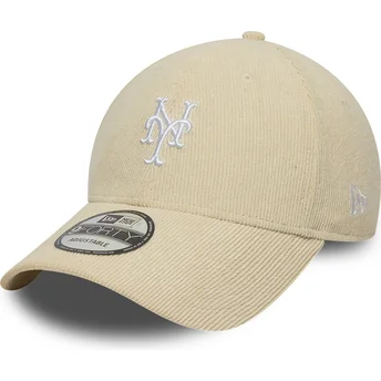 Cappellino con visiera curva beige regolabile 9FORTY Soft Cord di New York Mets MLB di New Era