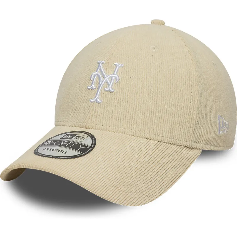 cappellino-con-visiera-curva-beige-regolabile-9forty-soft-cord-di-new-york-mets-mlb-di-new-era