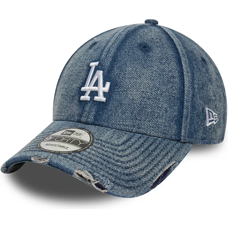 cappellino-visiera-curva-blu-regolabile-9forty-acid-wash-denim-di-los-angeles-dodgers-mlb-di-new-era