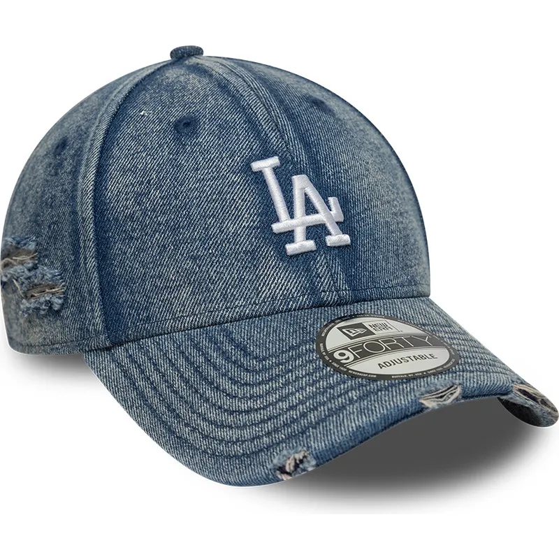 cappellino-visiera-curva-blu-regolabile-9forty-acid-wash-denim-di-los-angeles-dodgers-mlb-di-new-era