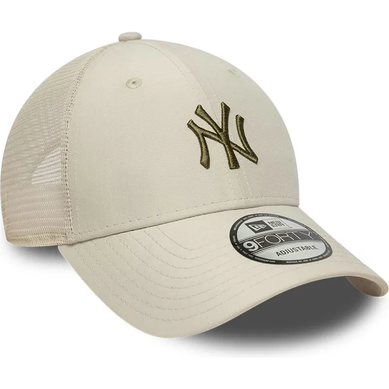 cappellino-trucker-beige-regolabile-con-logo-verde-9forty-homefield-midi-di-new-york-yankees-mlb-di-new-era