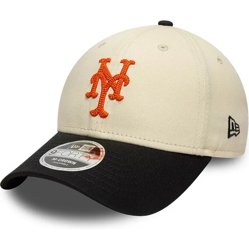 cappellino-curvo-beige-e-nero-snapback-9forty-m-crown-side-script-di-new-york-mets-mlb-di-new-era