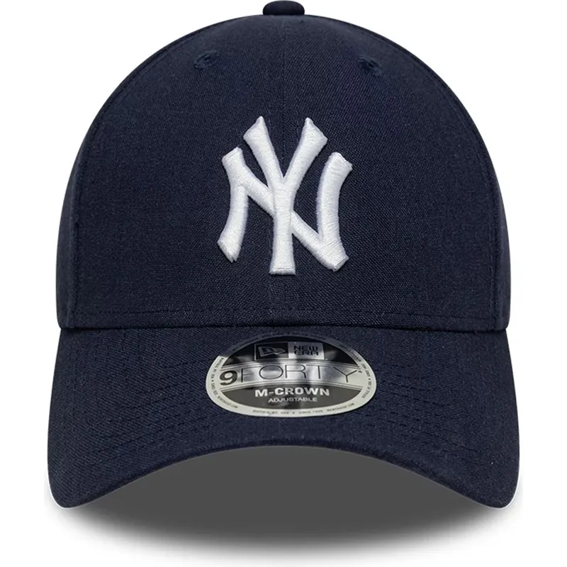 cappellino-visiera-curva-blu-marino-snapback-9forty-m-crown-linen-di-new-york-yankees-mlb-di-new-era
