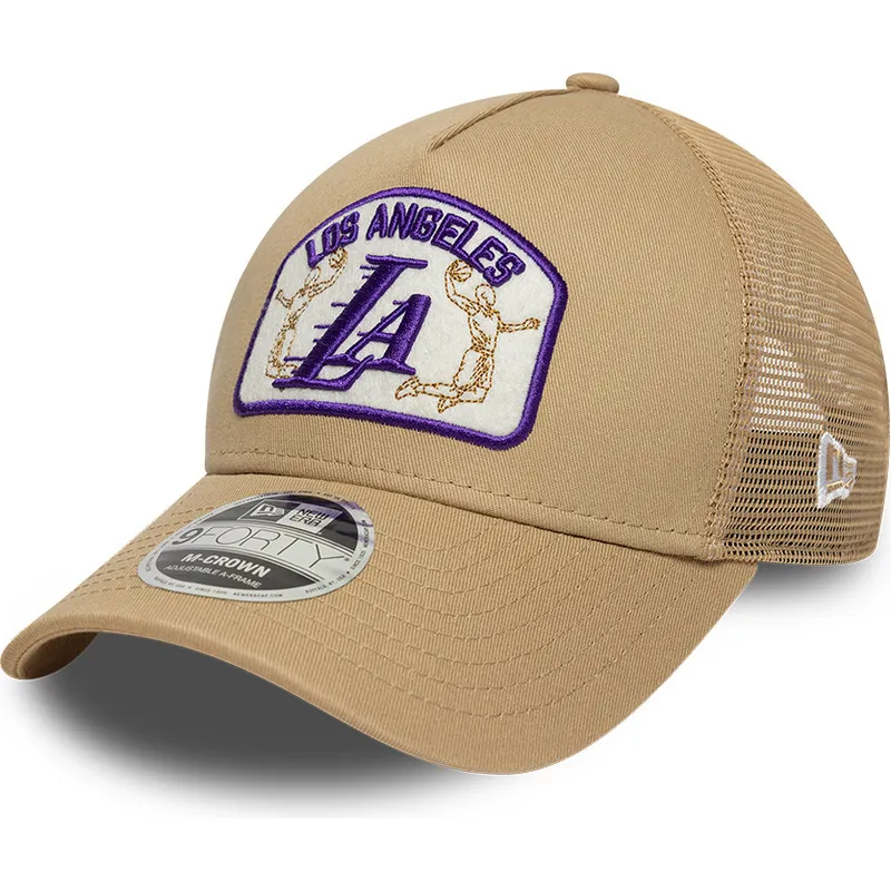 cappellino-trucker-beige-9forty-m-crown-a-frame-dei-los-angeles-lakers-nba-di-new-era