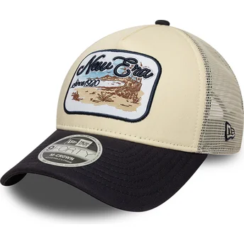 Cappellino trucker beige e blu marino 9FORTY M-Crown A Frame di New Era