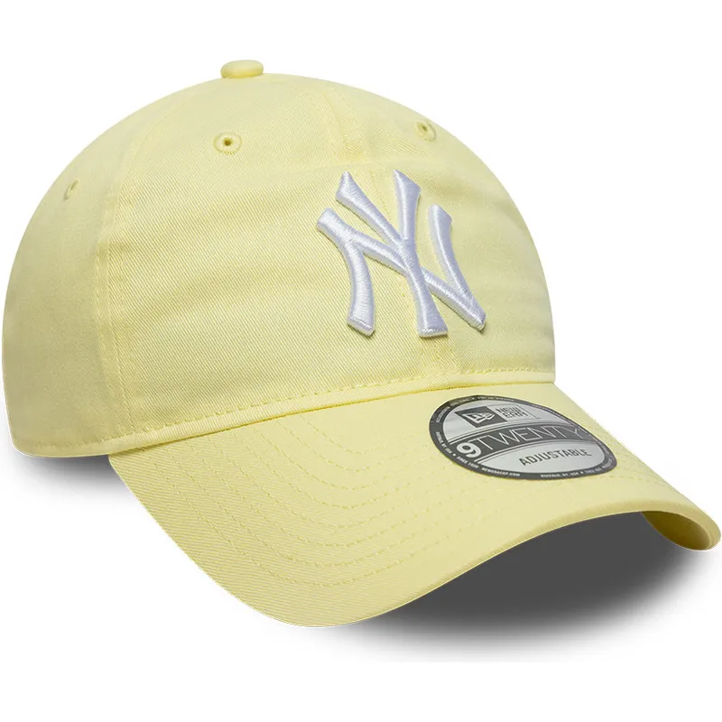 cappellino-con-visiera-curva-giallo-chiaro-regolabile-9twenty-league-essential-di-new-york-yankees-mlb-di-new-era