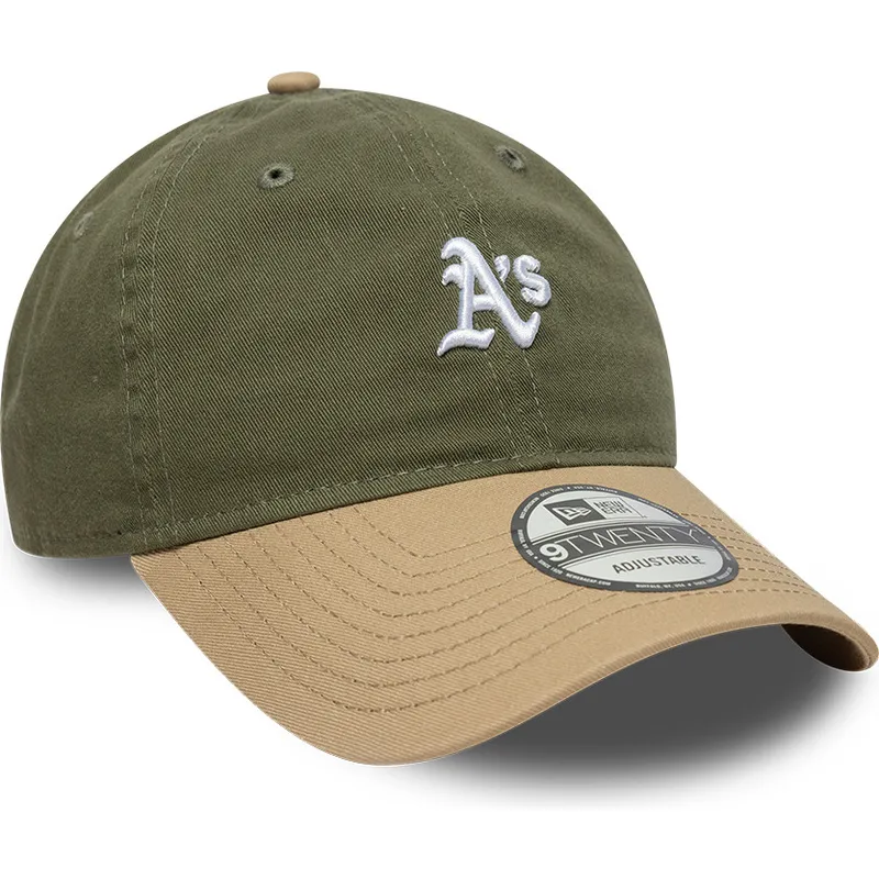 cappellino-curvo-verde-e-marrone-regolabile-9twenty-mini-washed-contrast-di-oakland-athletics-mlb-di-new-era
