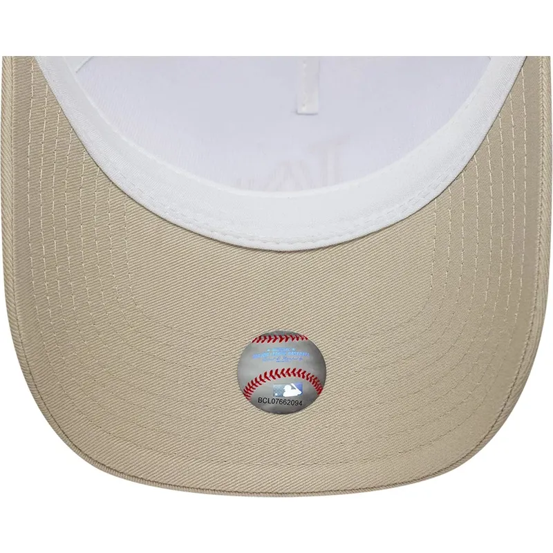 cappellino-trucker-beige-e-bianco-con-logo-beige-a-frame-league-essential-dei-los-angeles-dodgers-mlb-di-new-era
