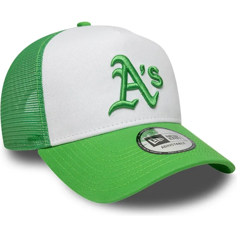 cappellino-trucker-verde-e-bianco-con-logo-verde-a-frame-league-essential-di-oakland-athletics-mlb-di-new-era