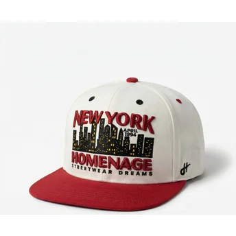 Cappello piatto beige e rosso snapback NYSKY Skylines The Snap di Homenage