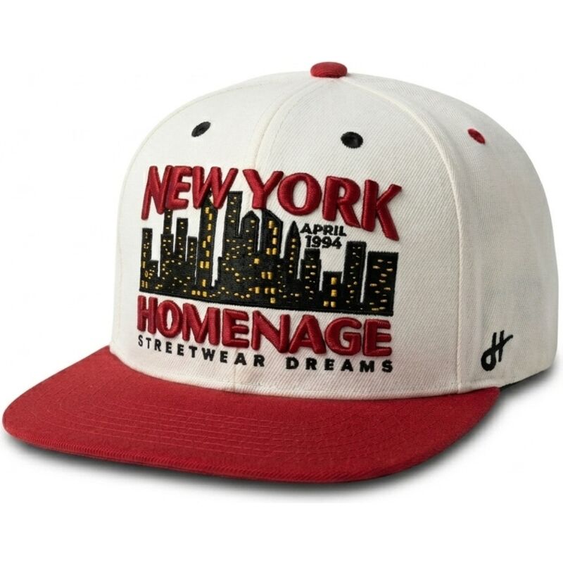 cappello-piatto-beige-e-rosso-snapback-nysky-skylines-the-snap-di-homenage