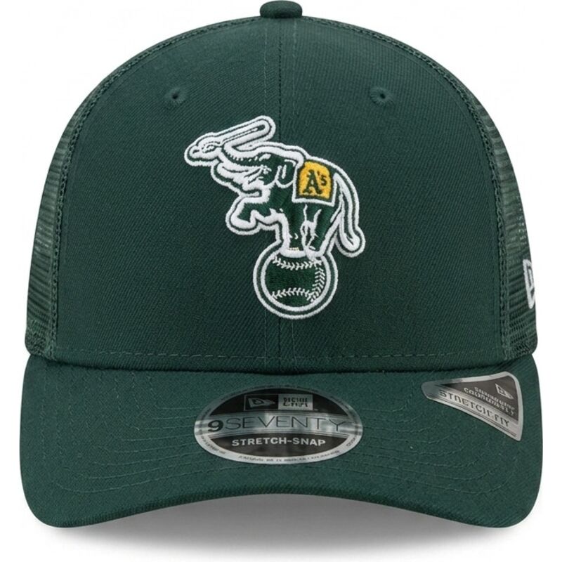 cappellino-trucker-verde-9seventy-stretch-snap-evergreen-di-oakland-athletics-mlb-di-new-era