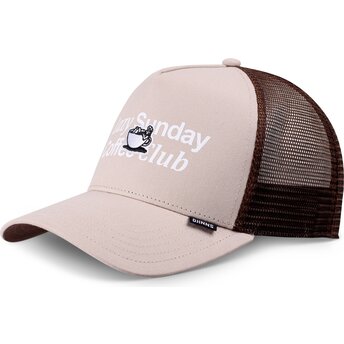 Cappellino trucker beige e marrone HFT Guy in a Cup di Djinns