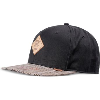 Cappello piatto nero e grigio snapback Crinklecheck Rev di Djinns