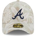 cappellino-curvo-beige-regolabile-59forty-a-frame-leafy-palm-di-atlanta-braves-mlb-di-new-era