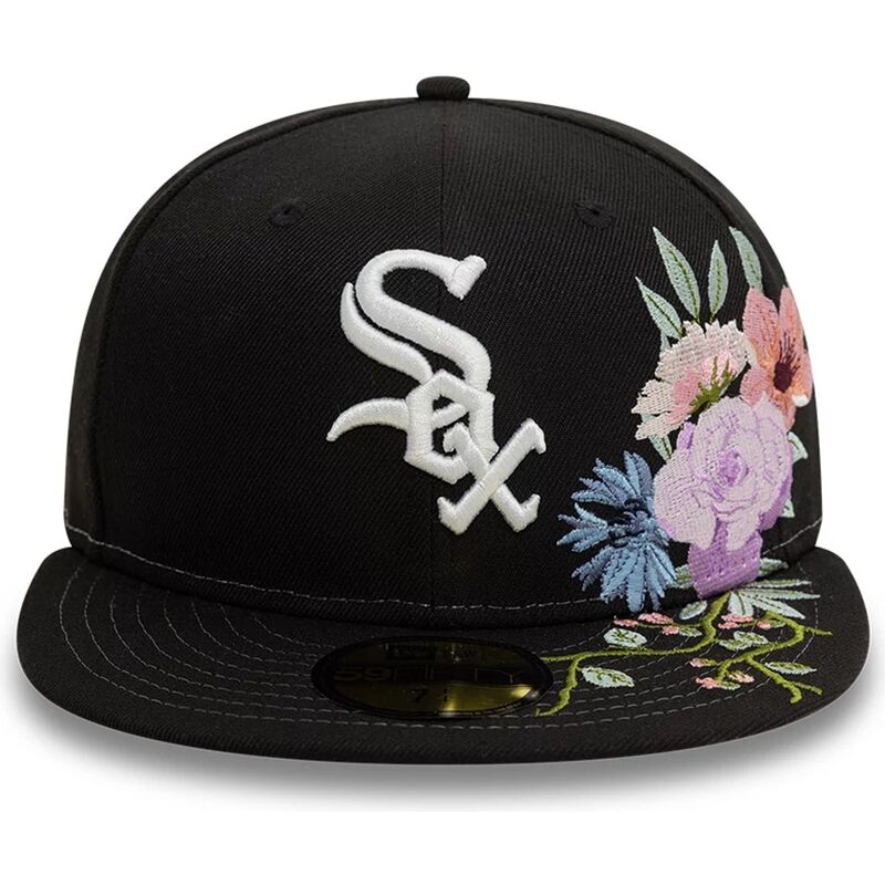 cappello-piatto-nero-aderente-59fifty-floral-dei-chicago-white-sox-mlb-di-new-era