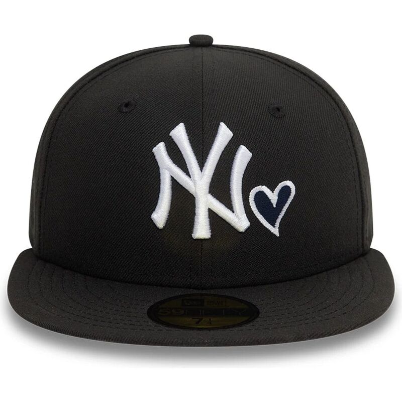 cappello-piatto-nero-aderente-59fifty-heart-icon-dei-new-york-yankees-mlb-di-new-era