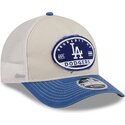 cappellino-trucker-beige-e-blu-9forty-m-crown-a-frame-fray-dei-los-angeles-dodgers-mlb-di-new-era