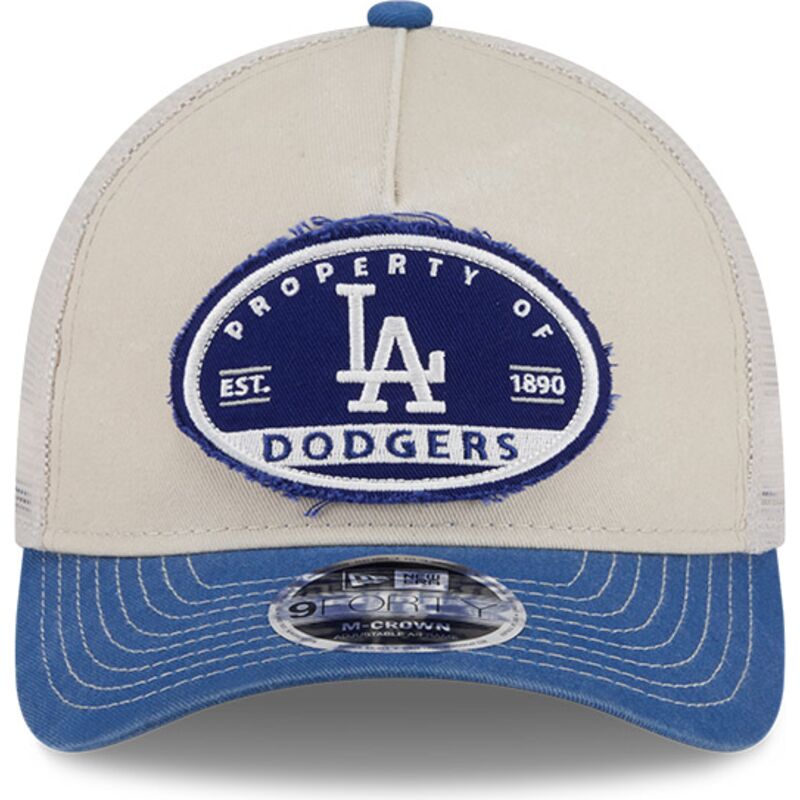 cappellino-trucker-beige-e-blu-9forty-m-crown-a-frame-fray-dei-los-angeles-dodgers-mlb-di-new-era