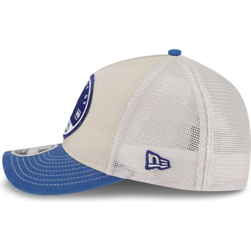 cappellino-trucker-beige-e-blu-9forty-m-crown-a-frame-fray-dei-los-angeles-dodgers-mlb-di-new-era