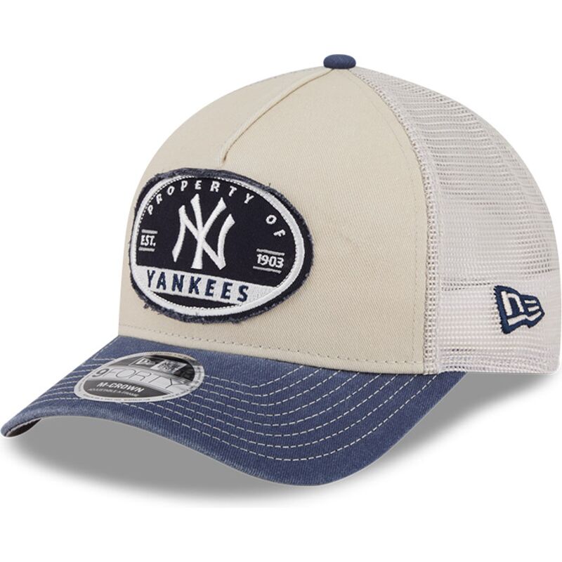 cappellino-trucker-beige-e-blu-marino-9forty-m-crown-a-frame-fray-dei-new-york-yankees-mlb-di-new-era