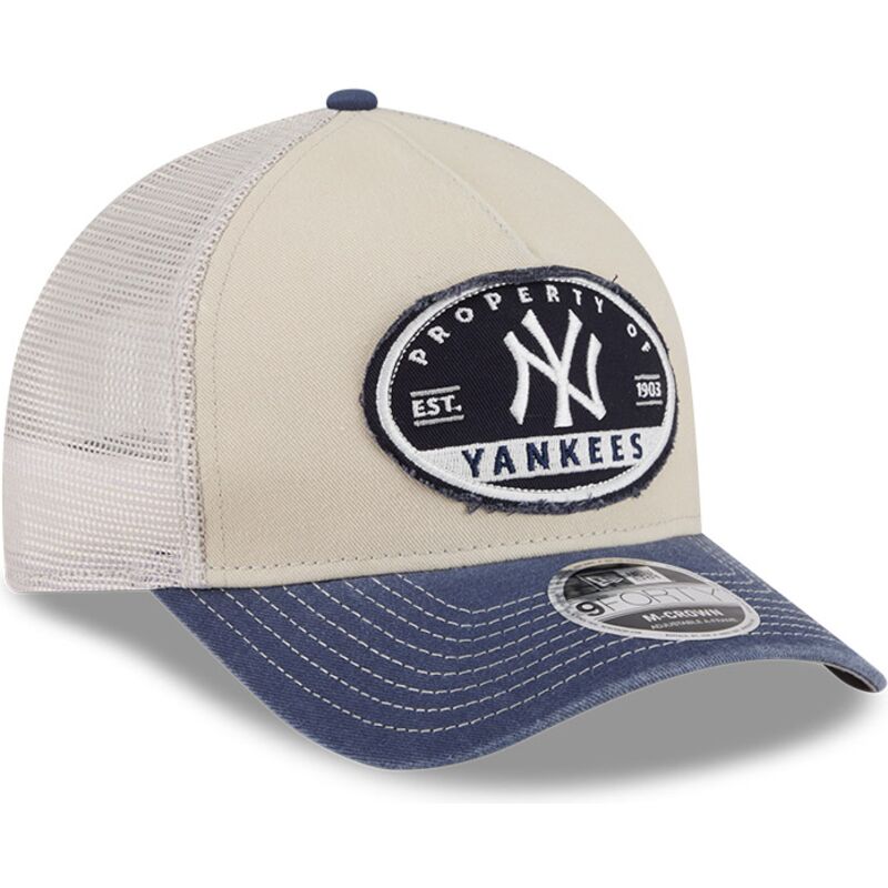 cappellino-trucker-beige-e-blu-marino-9forty-m-crown-a-frame-fray-dei-new-york-yankees-mlb-di-new-era