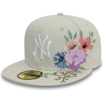 Cappello piatto beige regolabile 59FIFTY Floral dei New York Yankees MLB di New Era