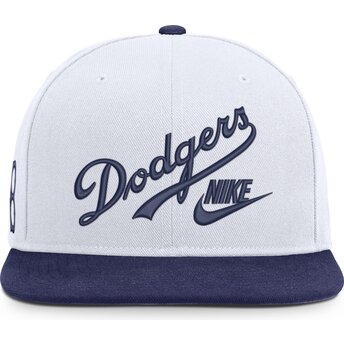 Cappello piatto bianco e blu snapback Cooperstown Dri-Fit Pro Structured Square Bill dei Los Angeles Dodgers MLB di Nike
