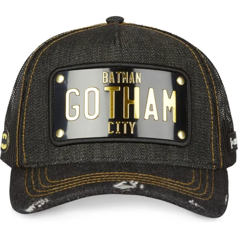cappellino-trucker-nero-con-placca-gotham-city-batman-dc6-batp1-dc-comics-di-capslab