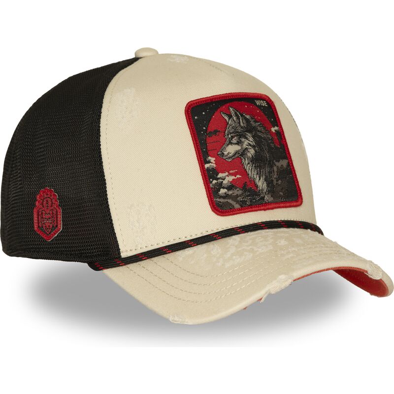 cappellino-trucker-beige-e-nero-lupo-wise-bea3-wisb-beasts-di-capslab cappellino-trucker-beige-e-nero-lupo-wise-bea3-wisb-beasts-di-capslab