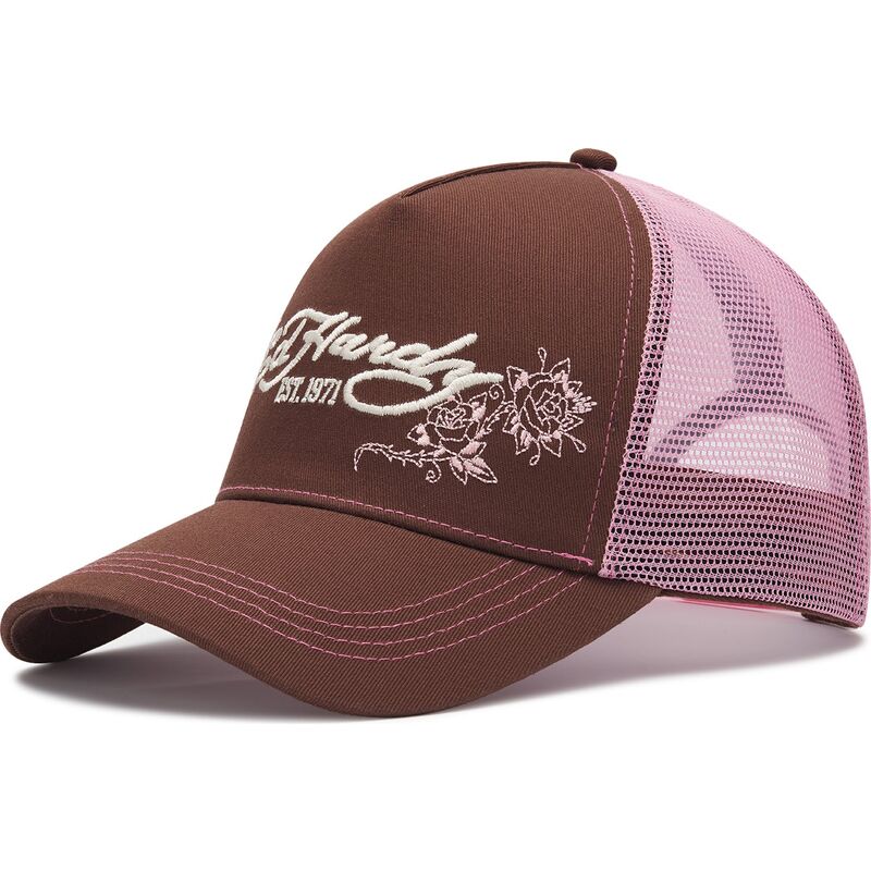 cappello-curvo-marrone-snapback-rosa-skull-and-roses-di-ed-hardy