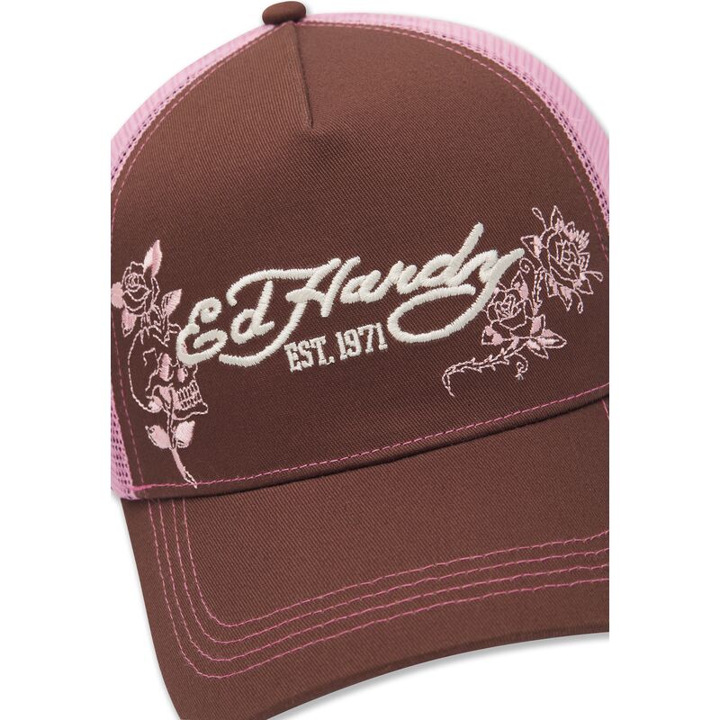 cappello-curvo-marrone-snapback-rosa-skull-and-roses-di-ed-hardy