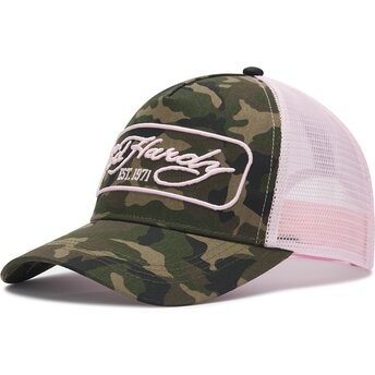 Cappello curvo mimetizzazione snapback rosa 1971 di Ed Hardy