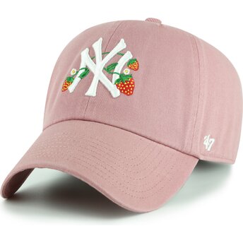 Cappello curvo rosa cinghia regolabile per bambino Clean Up Icon Alt Strawberry dei New York Yankees MLB di 47 Brand