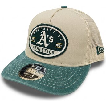 Cappello curvo beige snapback 9FORTY M-Crown A Frame Fray dei Oakland Athletics MLB di New Era