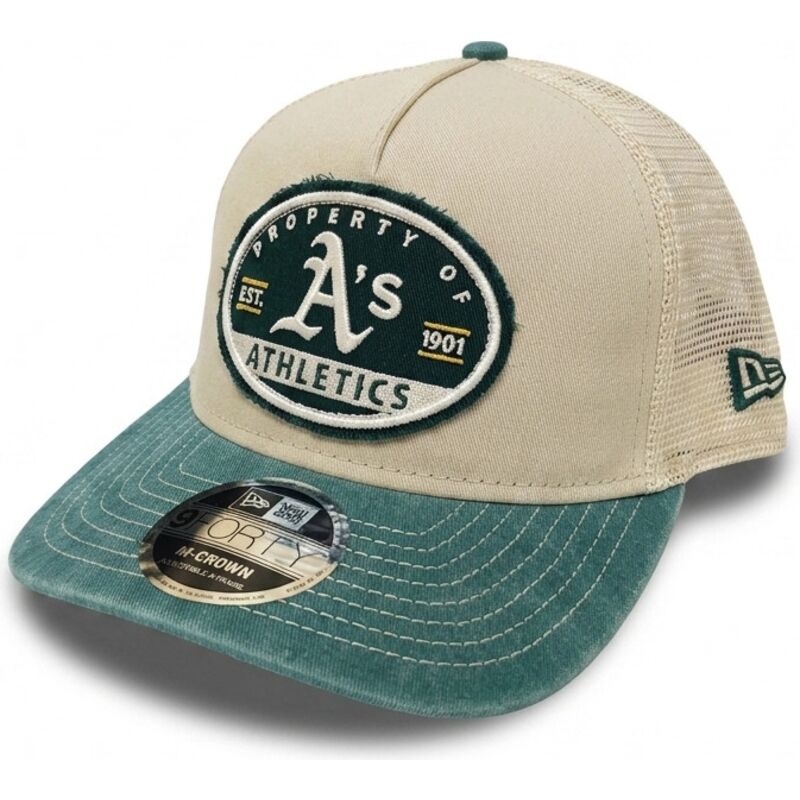 cappello-curvo-beige-snapback-9forty-m-crown-a-frame-fray-dei-oakland-athletics-mlb-di-new-era