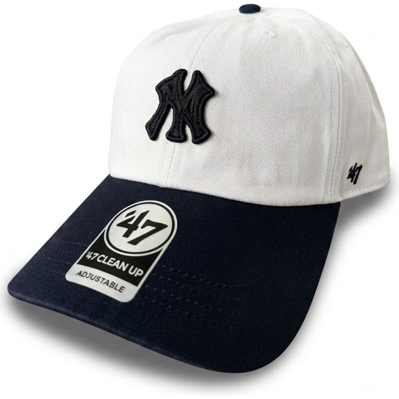 cappellino-curvo-beige-e-blu-marino-regolabile-clean-up-contemporary-two-tone-dei-new-york-yankees-mlb-di-47-brand cappellino-curvo-beige-e-blu-marino-regolabile-clean-up-contemporary-two-tone-dei-new-york-yankees-mlb-di-47-brand