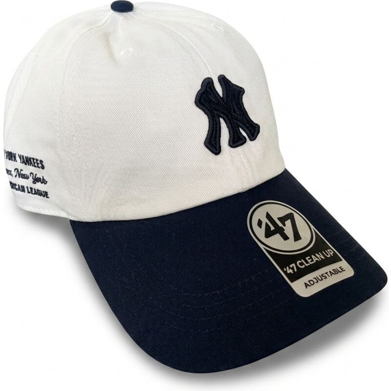 cappellino-curvo-beige-e-blu-marino-regolabile-clean-up-contemporary-two-tone-dei-new-york-yankees-mlb-di-47-brand cappellino-curvo-beige-e-blu-marino-regolabile-clean-up-contemporary-two-tone-dei-new-york-yankees-mlb-di-47-brand