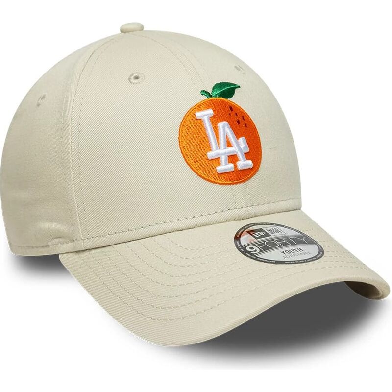 cappello-curvo-beige-cinghia-regolabile-per-bambino-9forty-fruit-icon-orange-dei-los-angeles-dodgers-mlb-di-new-era