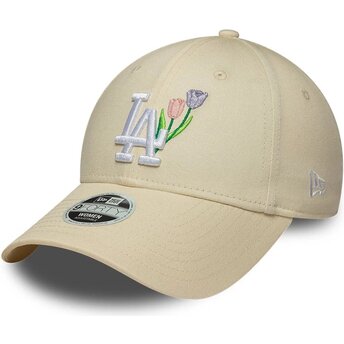 Cappello curvo beige cinghia regolabile 9FORTY Flower Icon dei Los Angeles Dodgers MLB di New Era
