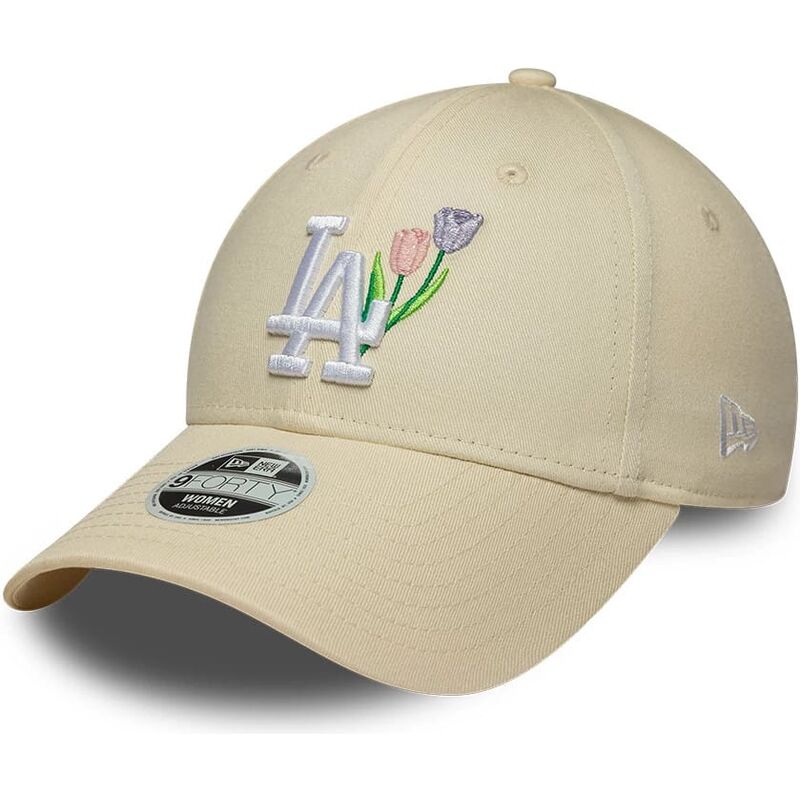 cappello-curvo-beige-cinghia-regolabile-9forty-flower-icon-dei-los-angeles-dodgers-mlb-di-new-era