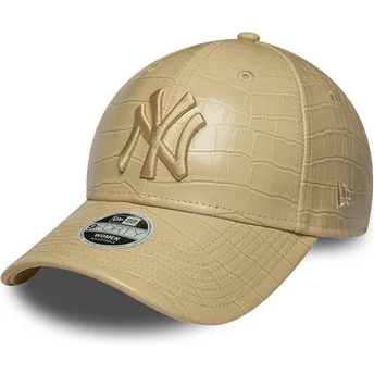 Cappello curvo beige cinghia regolabile 9FORTY PU Pattern dei New York Yankees MLB di New Era