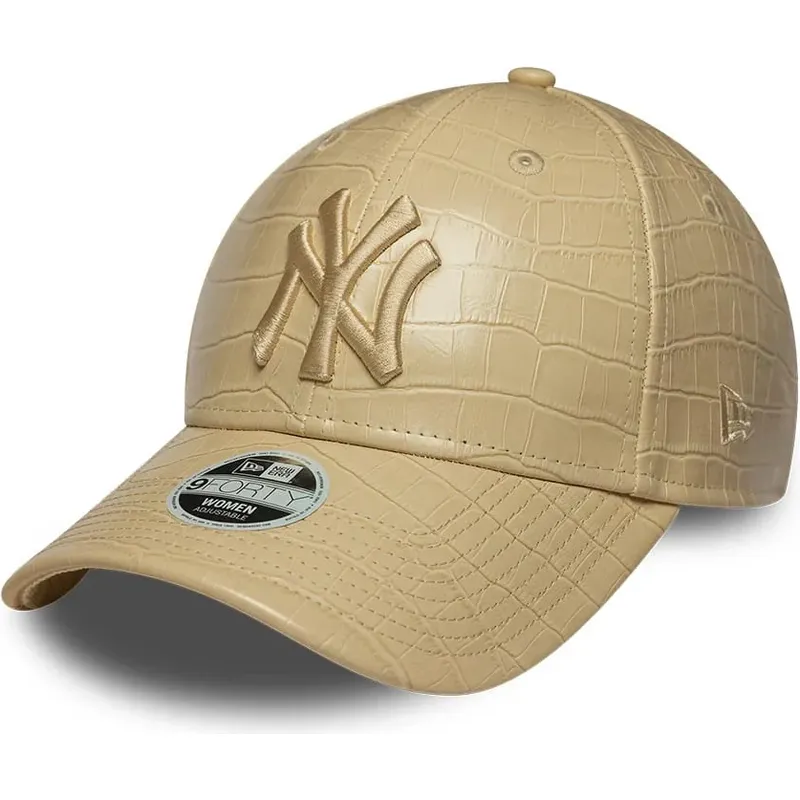 cappello-curvo-beige-cinghia-regolabile-9forty-pu-pattern-dei-new-york-yankees-mlb-di-new-era