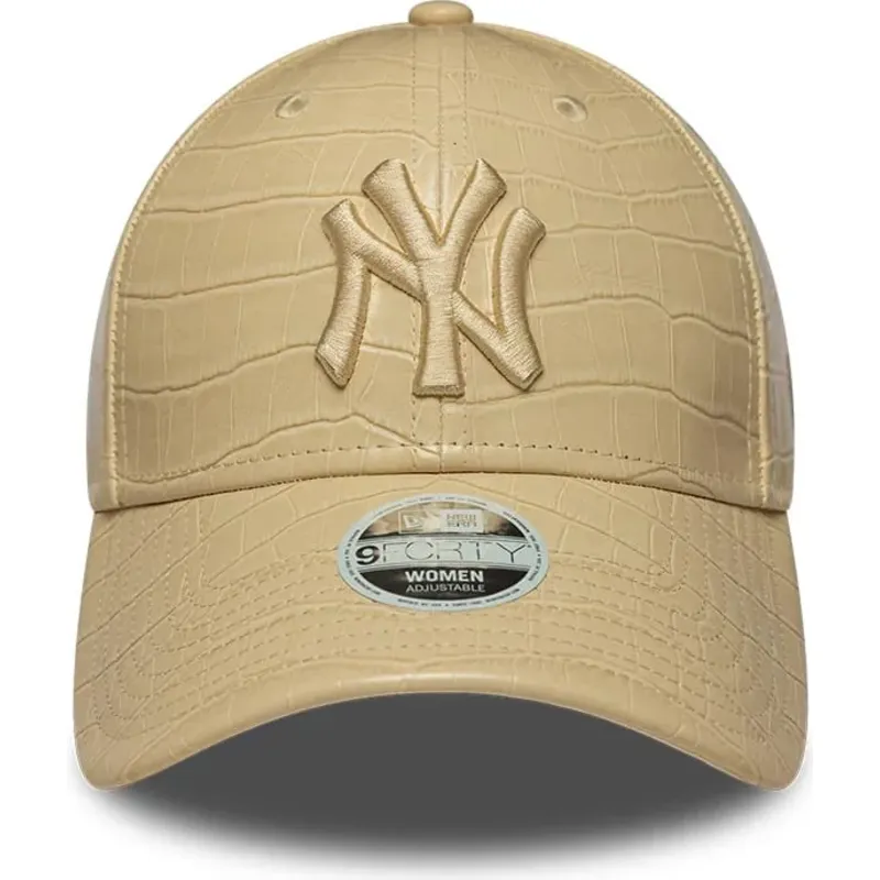 cappello-curvo-beige-cinghia-regolabile-9forty-pu-pattern-dei-new-york-yankees-mlb-di-new-era