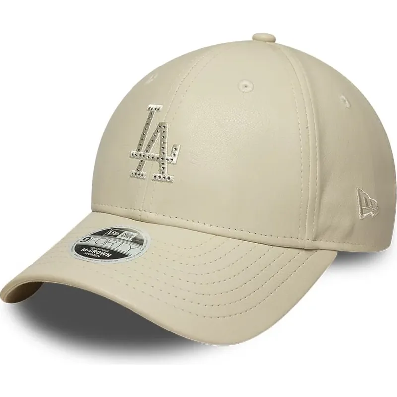 cappello-curvo-beige-snapback-9forty-m-crown-pu-diamante-dei-los-angeles-dodgers-mlb-di-new-era