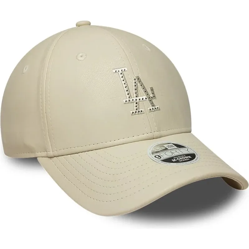 cappello-curvo-beige-snapback-9forty-m-crown-pu-diamante-dei-los-angeles-dodgers-mlb-di-new-era