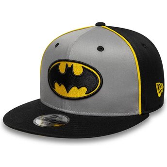 Cappello piatto grigio snapback per bambino 9FIFTY Piping dei Batman DC Comics di New Era