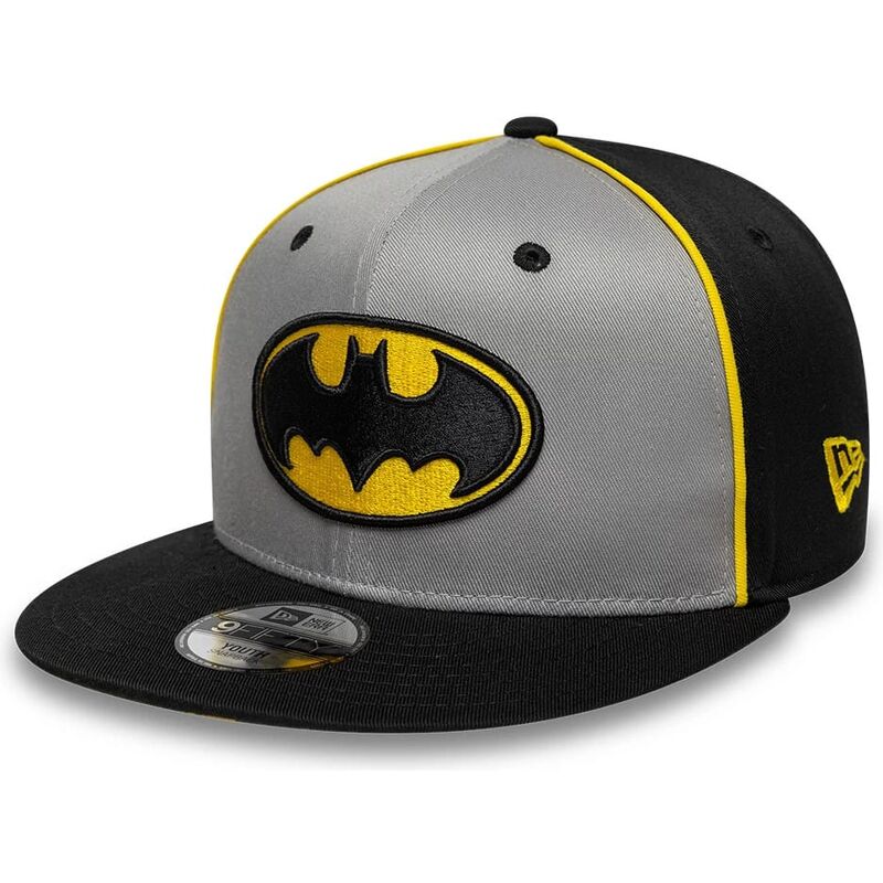 cappello-piatto-grigio-snapback-per-bambino-9fifty-piping-dei-batman-dc-comics-di-new-era